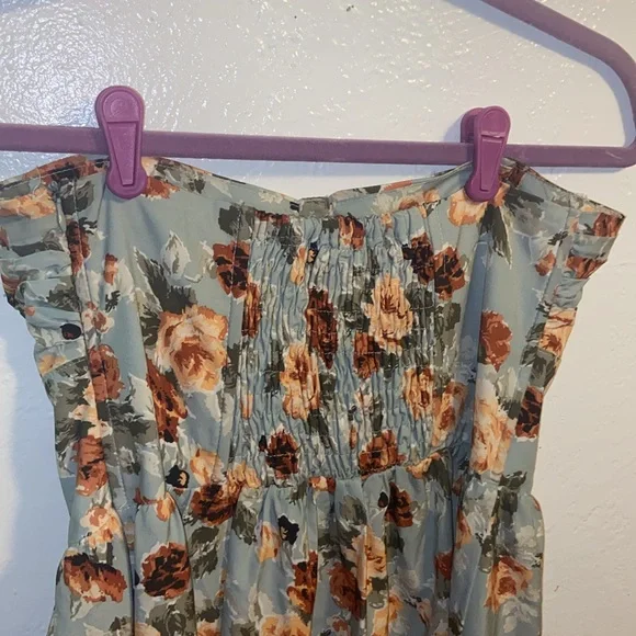 Small strapless mini dress fall colors yellow rust blue satin corset - Picture 5 of 5